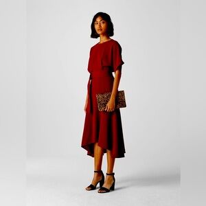 Whistles Textured Belted Burgundy Midi Dress | Sz 4